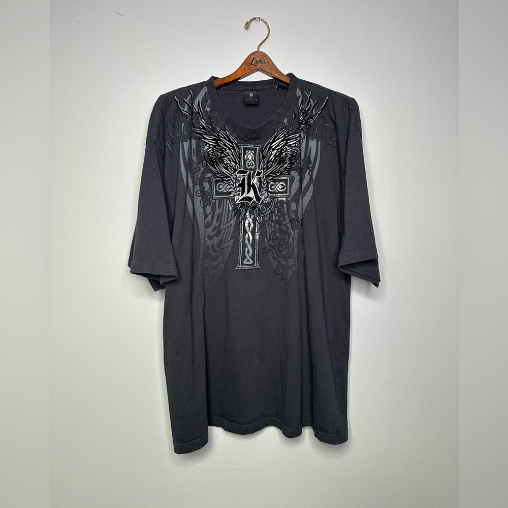 Y2K Kani Gold T-Shirt Men's 3X Gray Graphic Tee Cross Front Logo